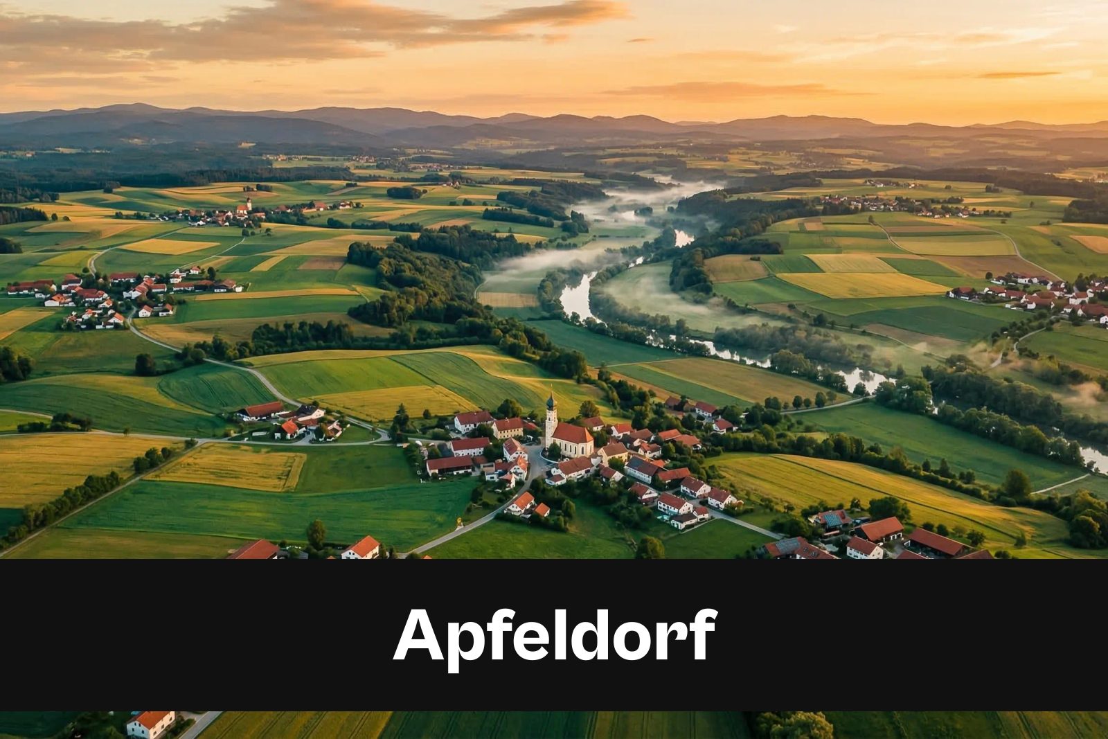 Drohnen-Luftaufnahme aus Apfeldorf mit Standort-Badge