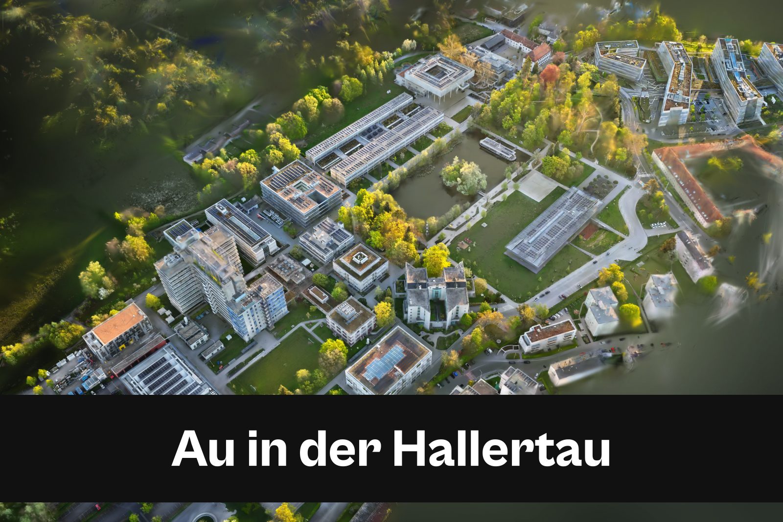 Drohnenaufnahme mit Standort-Badge für Au in der Hallertau im Landkreis Freising