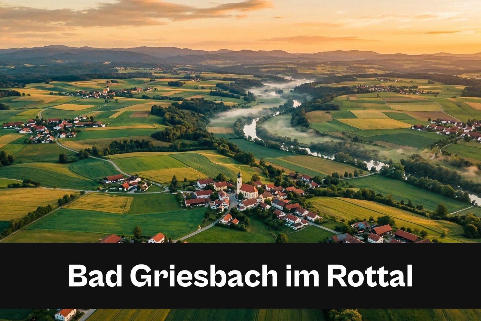 Drohnen-Luftaufnahme aus Bad Griesbach im Rottal mit Standort-Badge