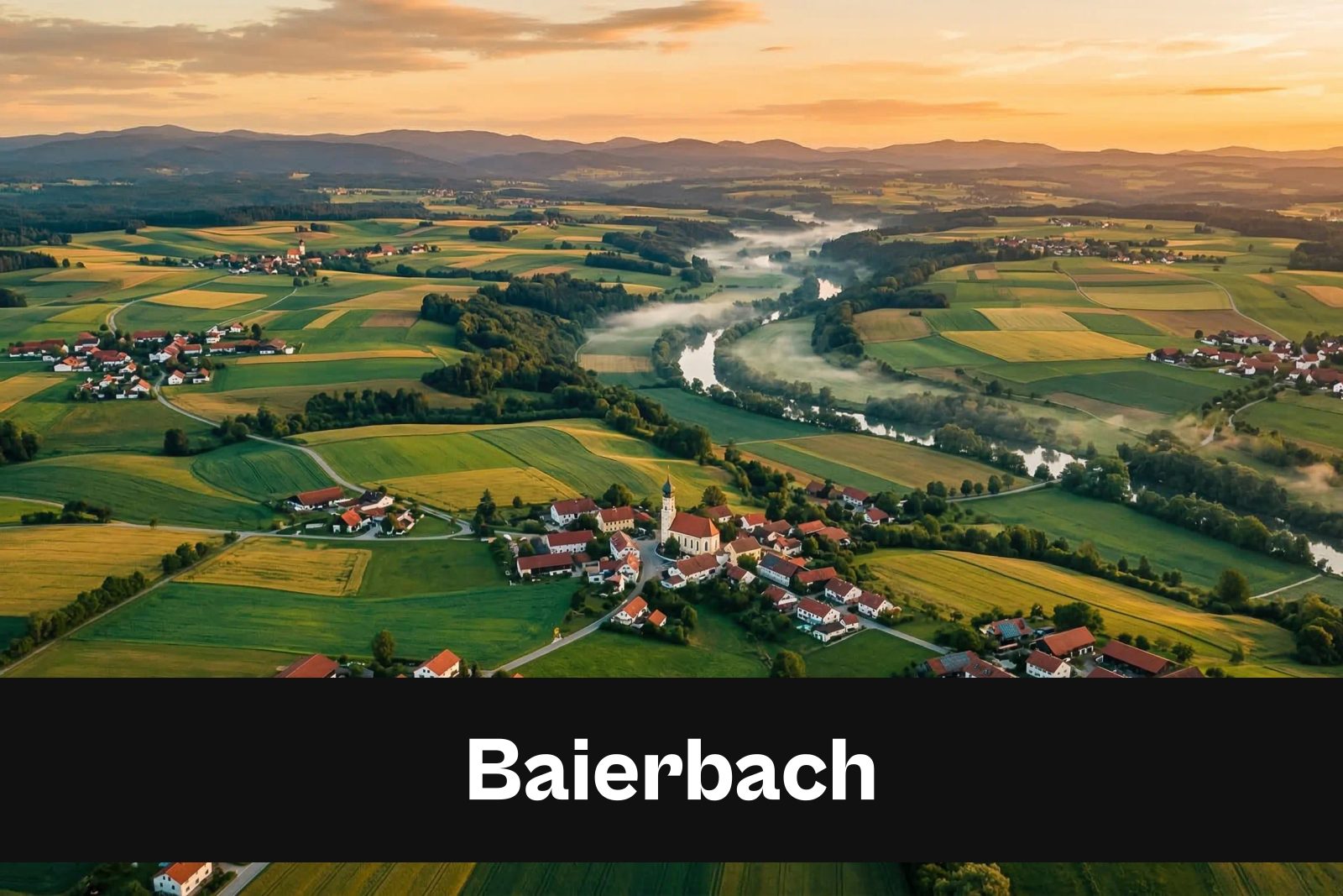 Drohnen-Luftaufnahme aus Baierbach mit Standort-Badge
