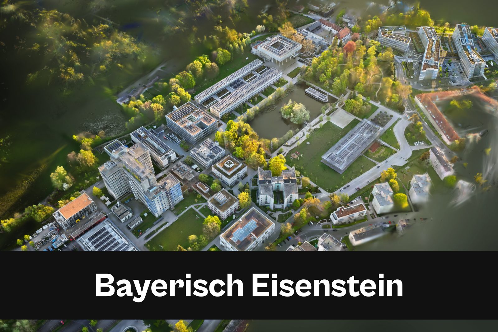Drohnenaufnahme mit Standort-Badge für Bayerisch Eisenstein im Landkreis Regen
