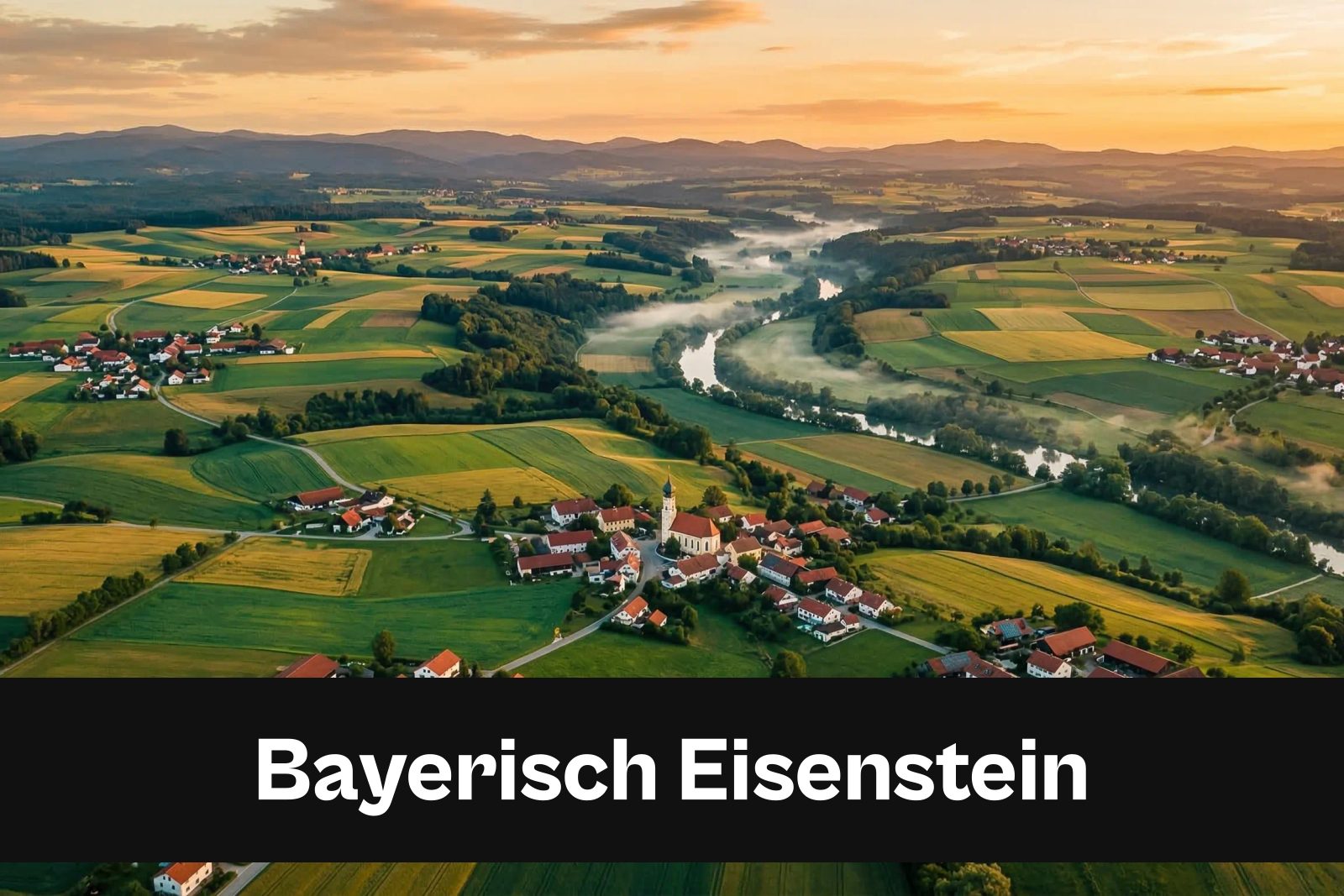 Drohnen-Luftaufnahme aus Bayerisch Eisenstein mit Standort-Badge