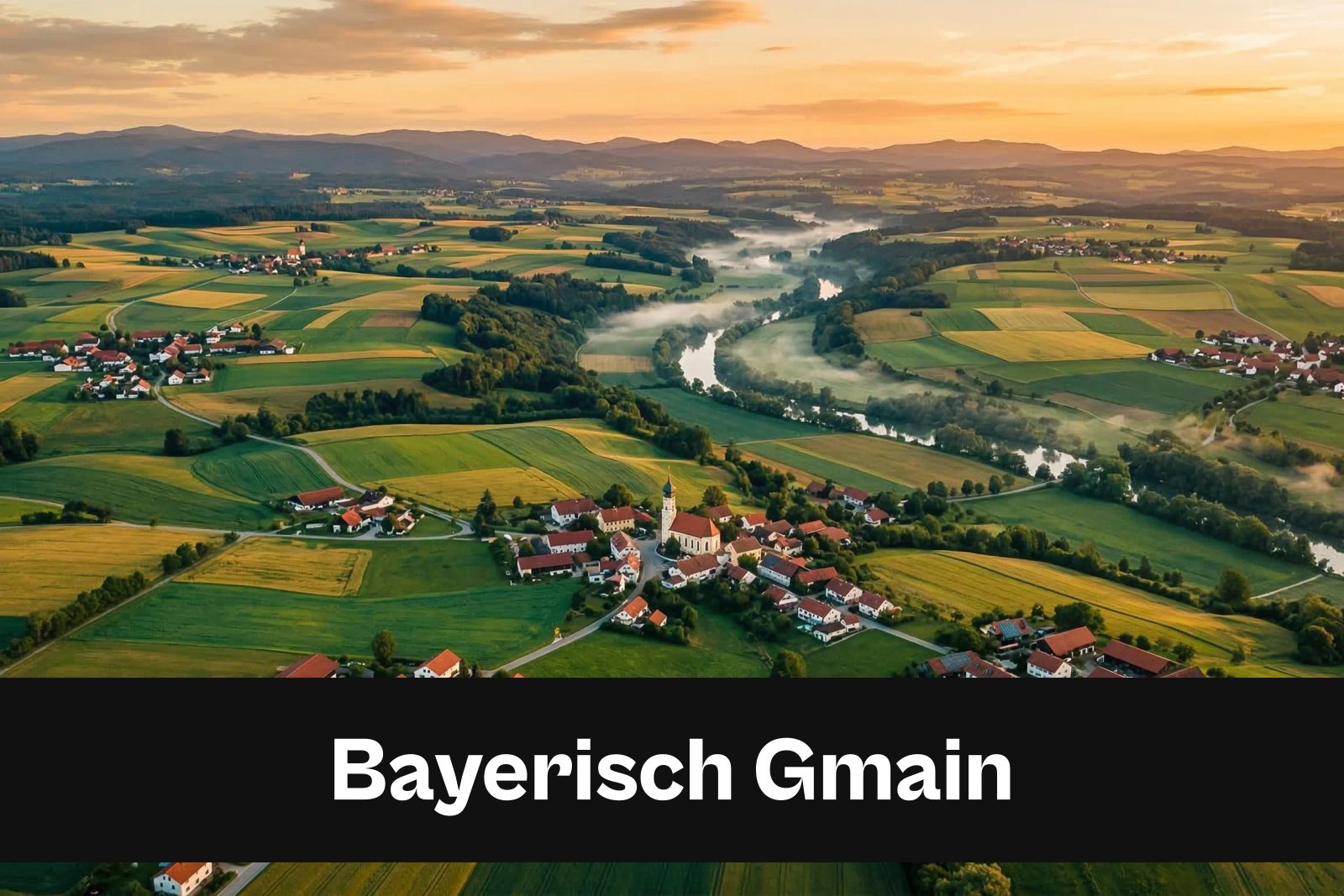 Drohnen-Luftaufnahme aus Bayerisch Gmain mit Standort-Badge