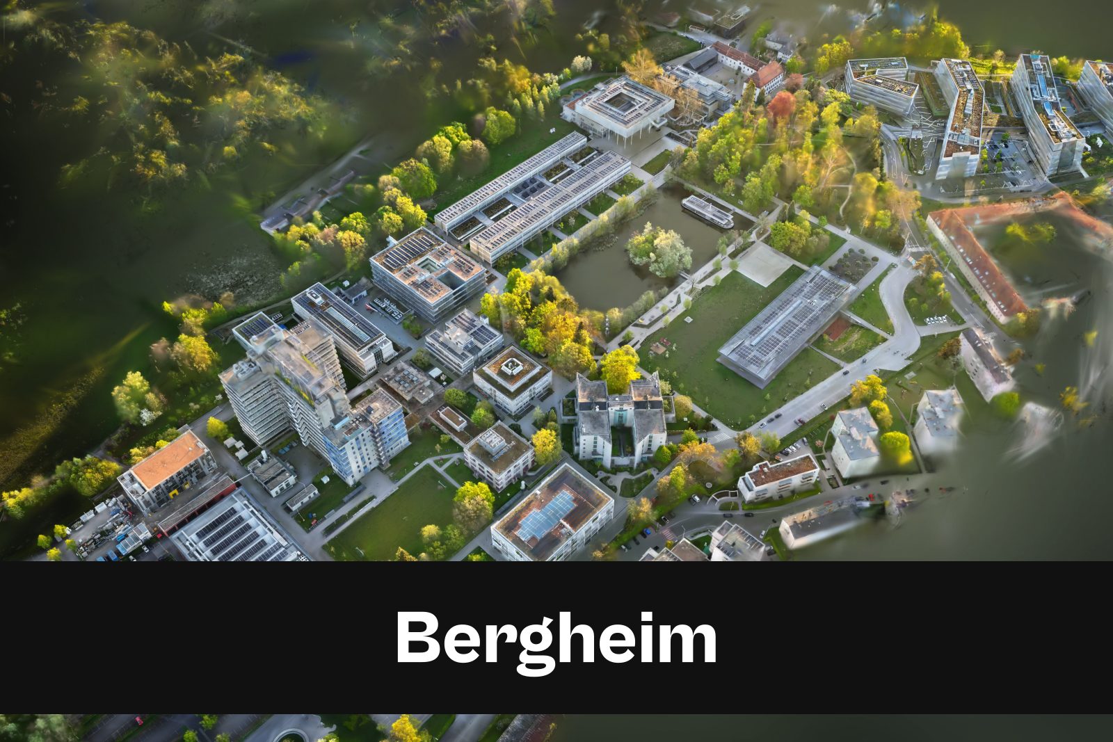 Drohnenaufnahme mit Standort-Badge für Bergheim im Landkreis Neuburg-Schrobenhausen