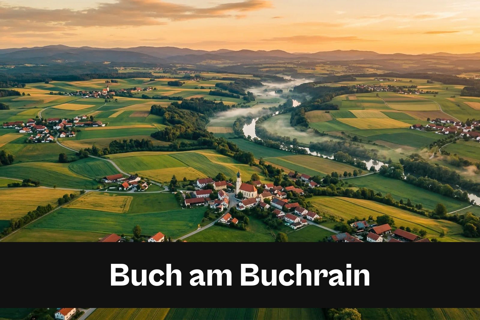 Drohnen-Luftaufnahme aus Buch am Buchrain mit Standort-Badge