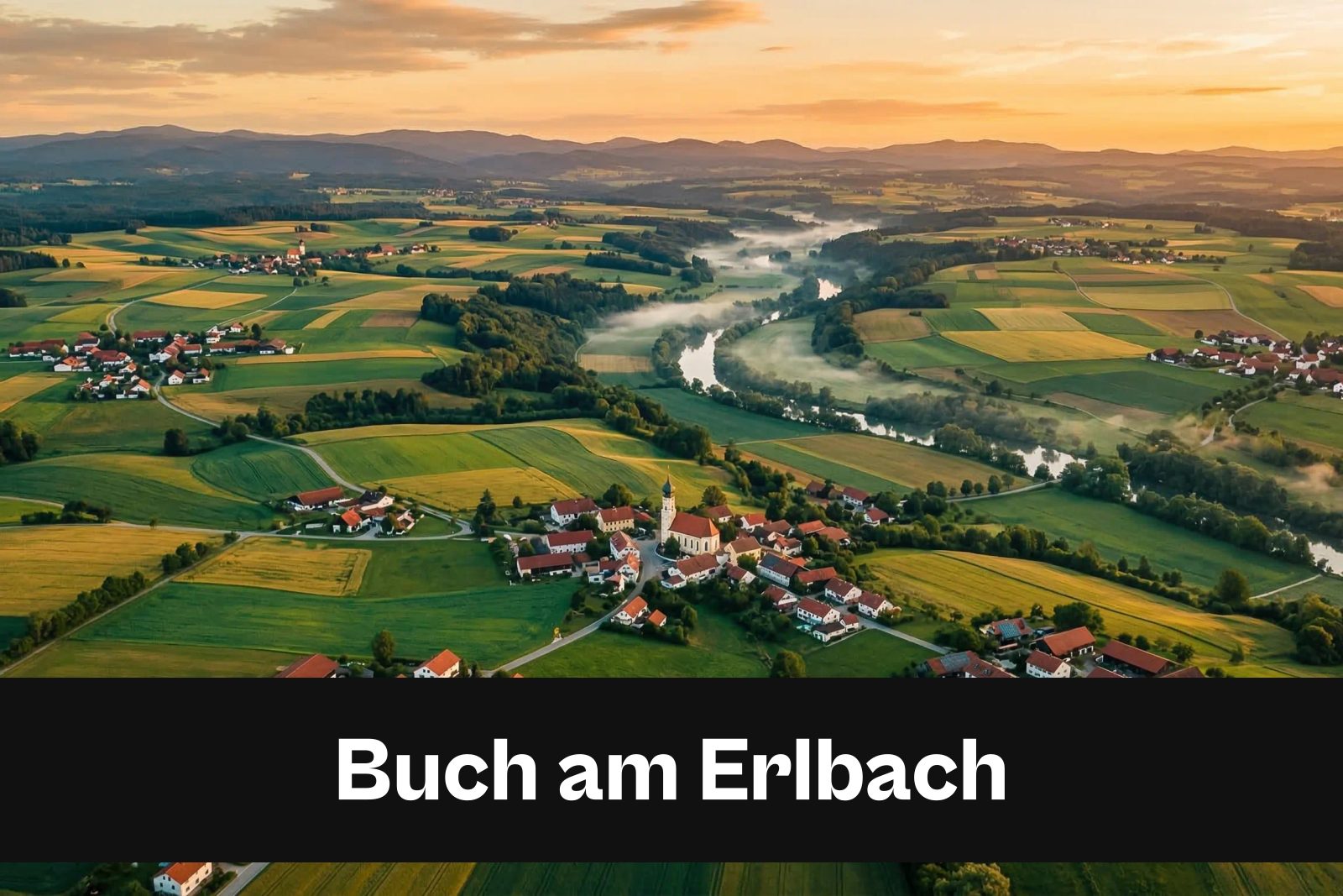 Drohnen-Luftaufnahme aus Buch am Erlbach mit Standort-Badge
