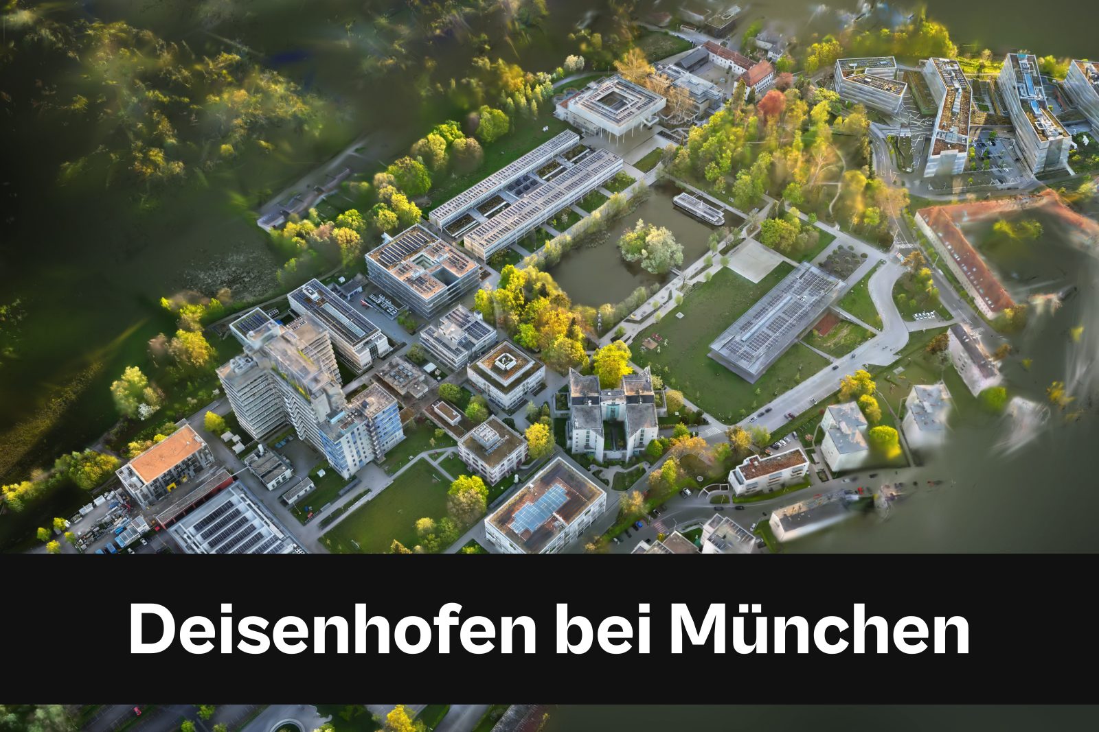 Drohnenaufnahme mit Standort-Badge für Deisenhofen bei München im Kreisfreie Stadt München und Landkreis München