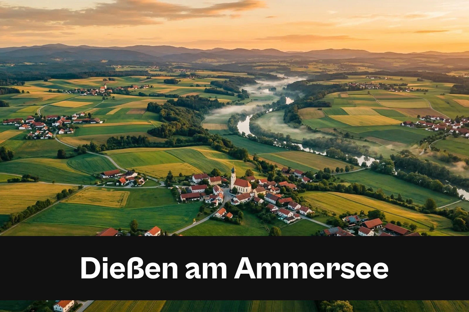 Drohnen-Luftaufnahme aus Dießen am Ammersee mit Standort-Badge