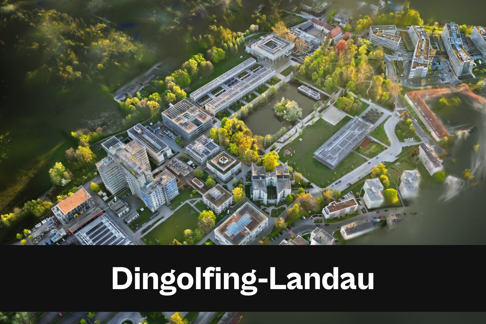 Drohnenaufnahme mit Standort-Badge für Dingolfing-Landau im Landkreis Dingolfing-Landau