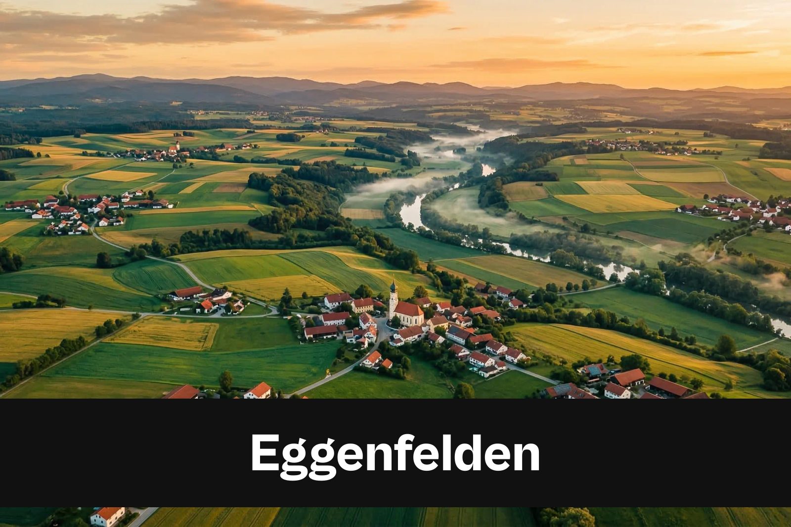 Drohnen-Luftaufnahme aus Eggenfelden mit Standort-Badge