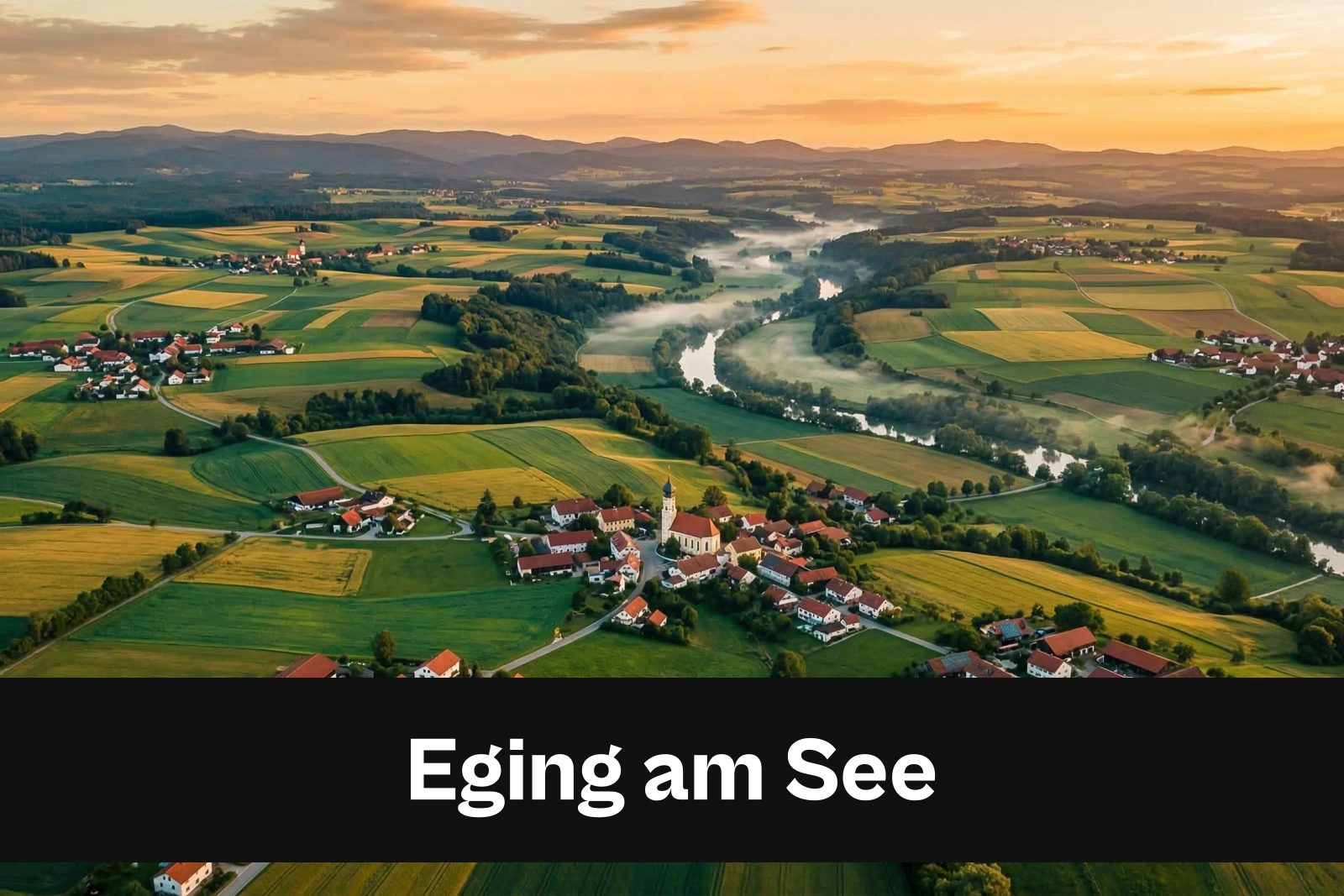 Drohnen-Luftaufnahme aus Eging am See mit Standort-Badge