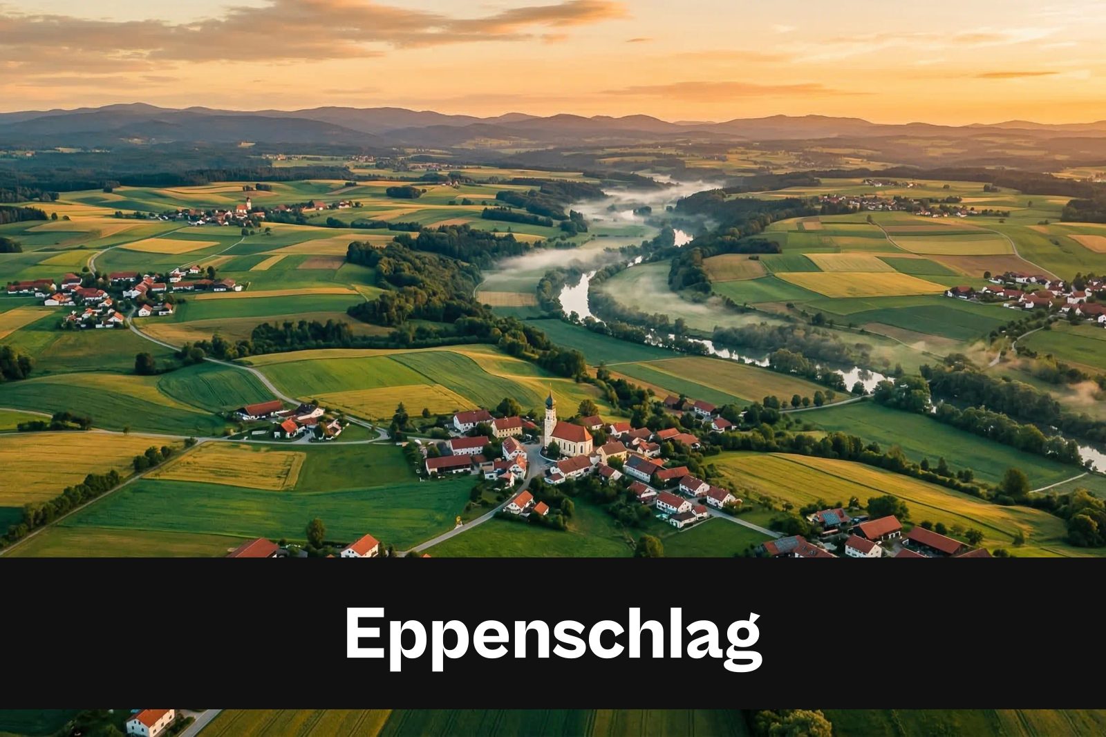 Drohnen-Luftaufnahme aus Eppenschlag mit Standort-Badge