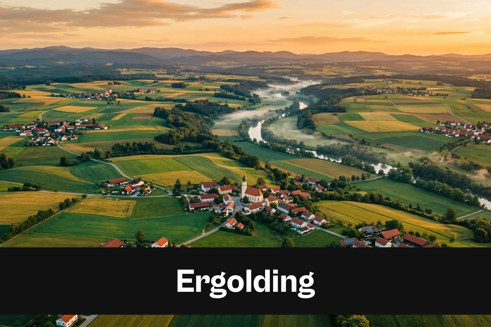 Drohnen-Luftaufnahme aus Ergolding mit Standort-Badge