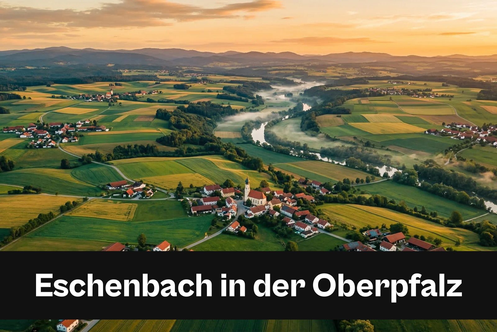 Drohnen-Luftaufnahme aus Eschenbach in der Oberpfalz mit Standort-Badge