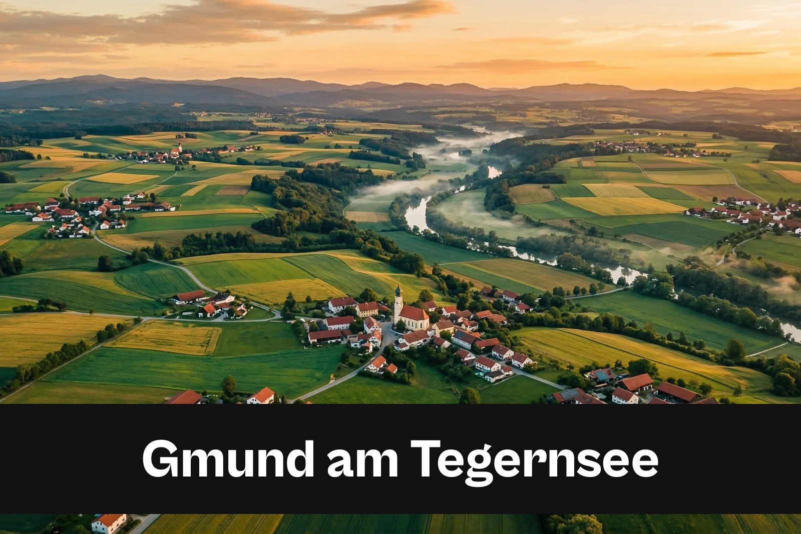 Drohnen-Luftaufnahme aus Gmund am Tegernsee mit Standort-Badge