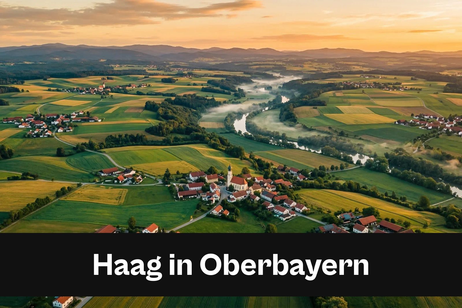 Drohnen-Luftaufnahme aus Haag in Oberbayern mit Standort-Badge