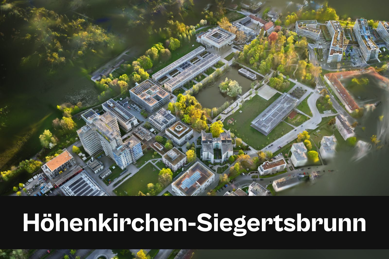Drohnenaufnahme mit Standort-Badge für Höhenkirchen-Siegertsbrunn im Kreisfreie Stadt München und Landkreis München