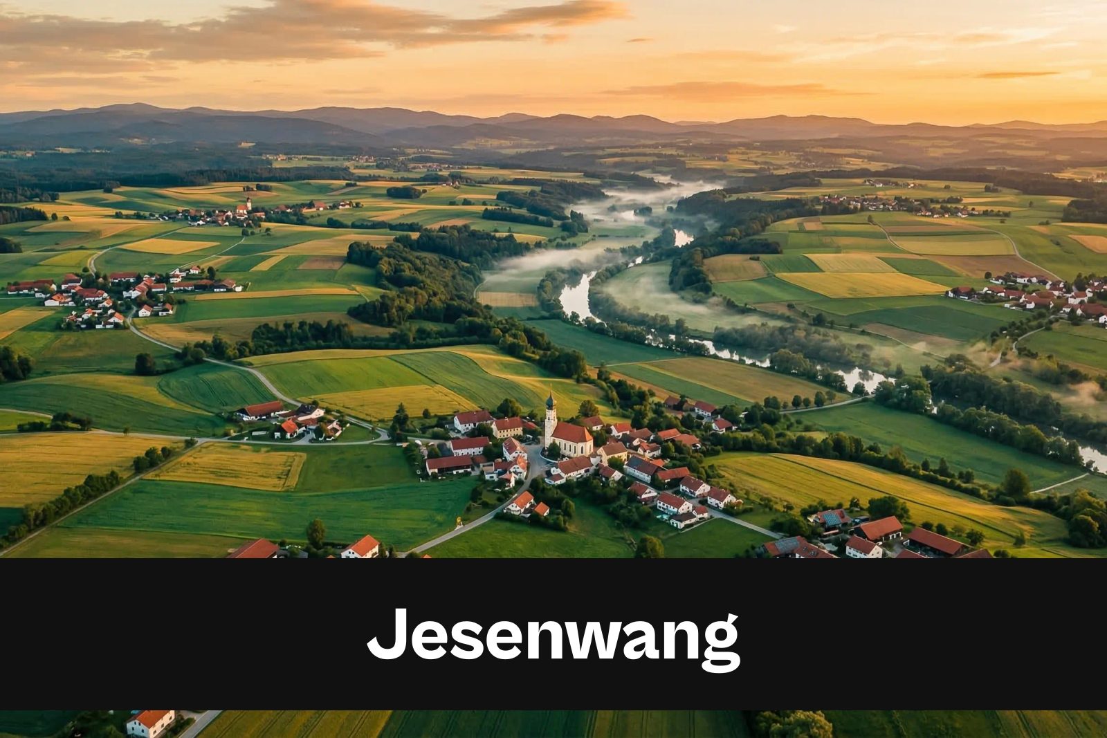 Drohnen-Luftaufnahme aus Jesenwang mit Standort-Badge