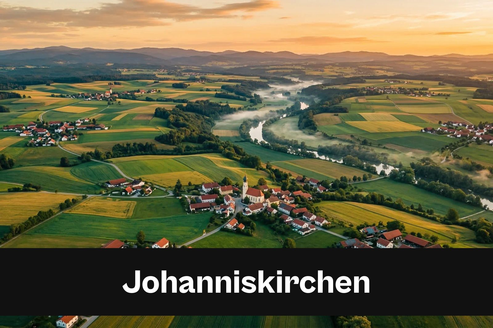 Drohnen-Luftaufnahme aus Johanniskirchen mit Standort-Badge