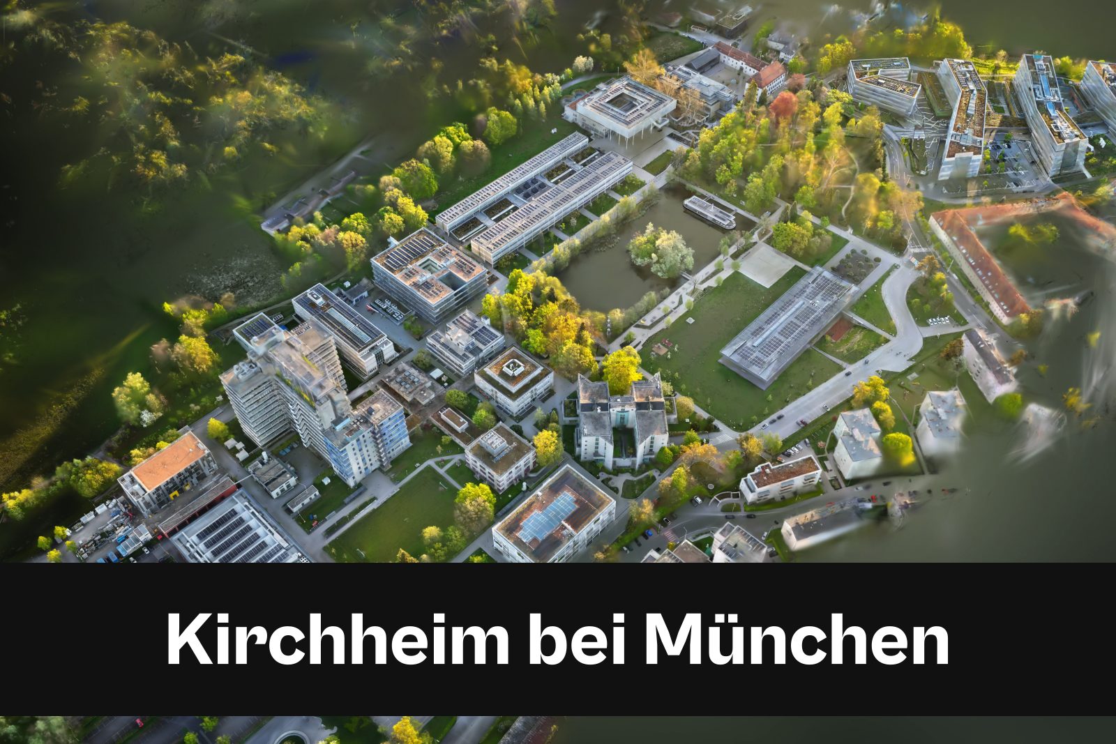 Drohnenaufnahme mit Standort-Badge für Kirchheim bei München im Kreisfreie Stadt München und Landkreis München