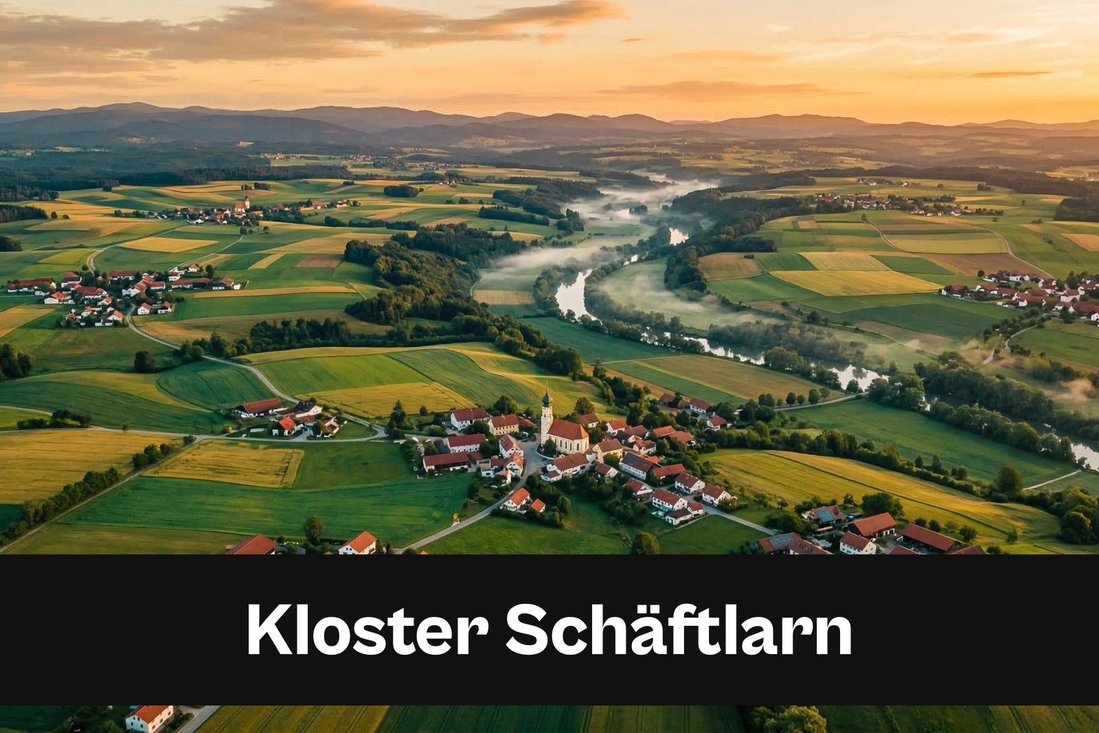 Drohnen-Luftaufnahme aus Kloster Schäftlarn mit Standort-Badge