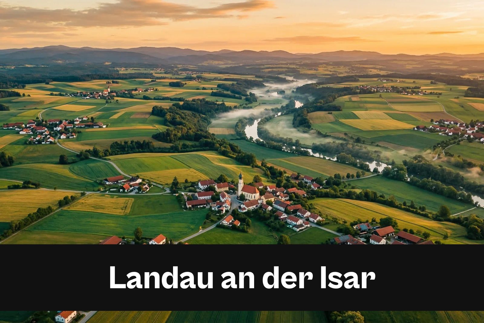 Drohnen-Luftaufnahme aus Landau an der Isar mit Standort-Badge