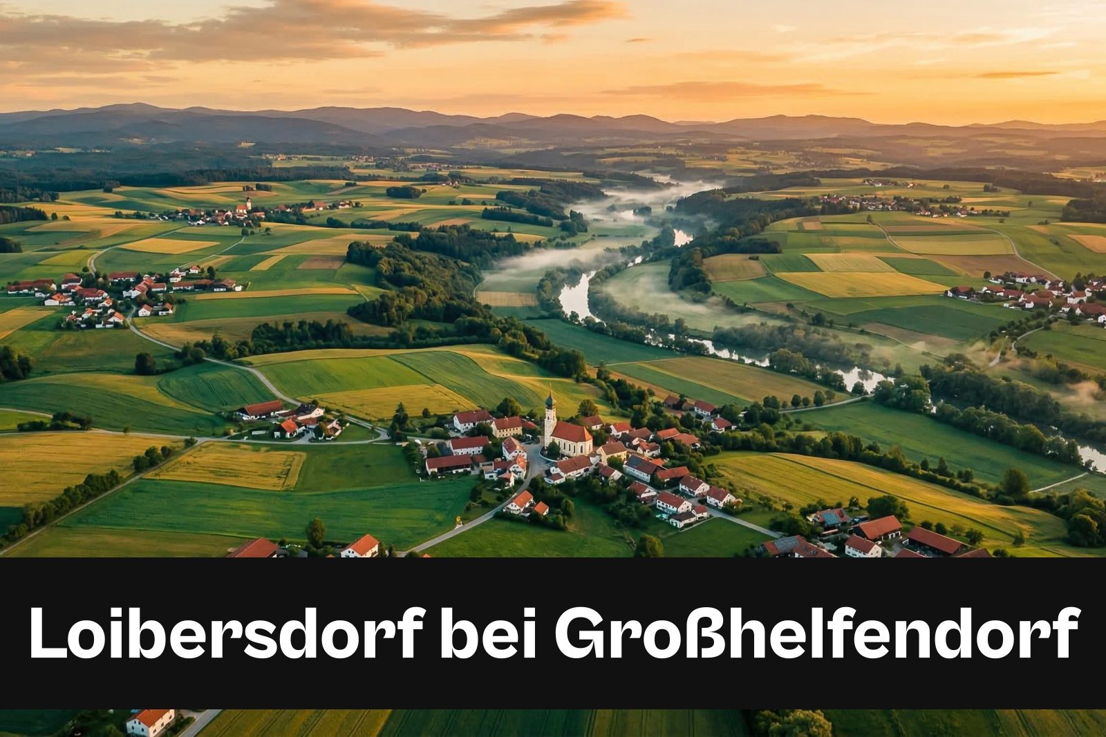 Drohnen-Luftaufnahme aus Loibersdorf bei Großhelfendorf mit Standort-Badge