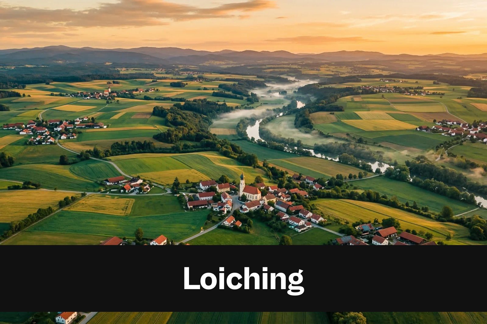 Drohnen-Luftaufnahme aus Loiching mit Standort-Badge