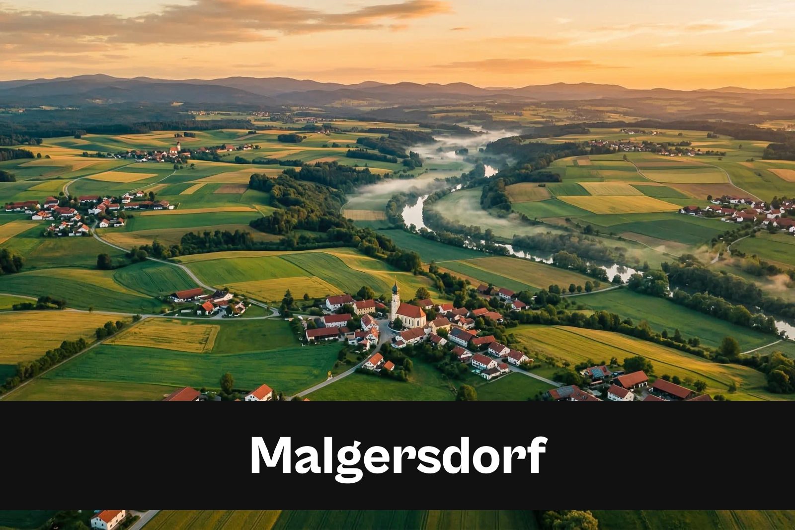 Drohnen-Luftaufnahme aus Malgersdorf mit Standort-Badge