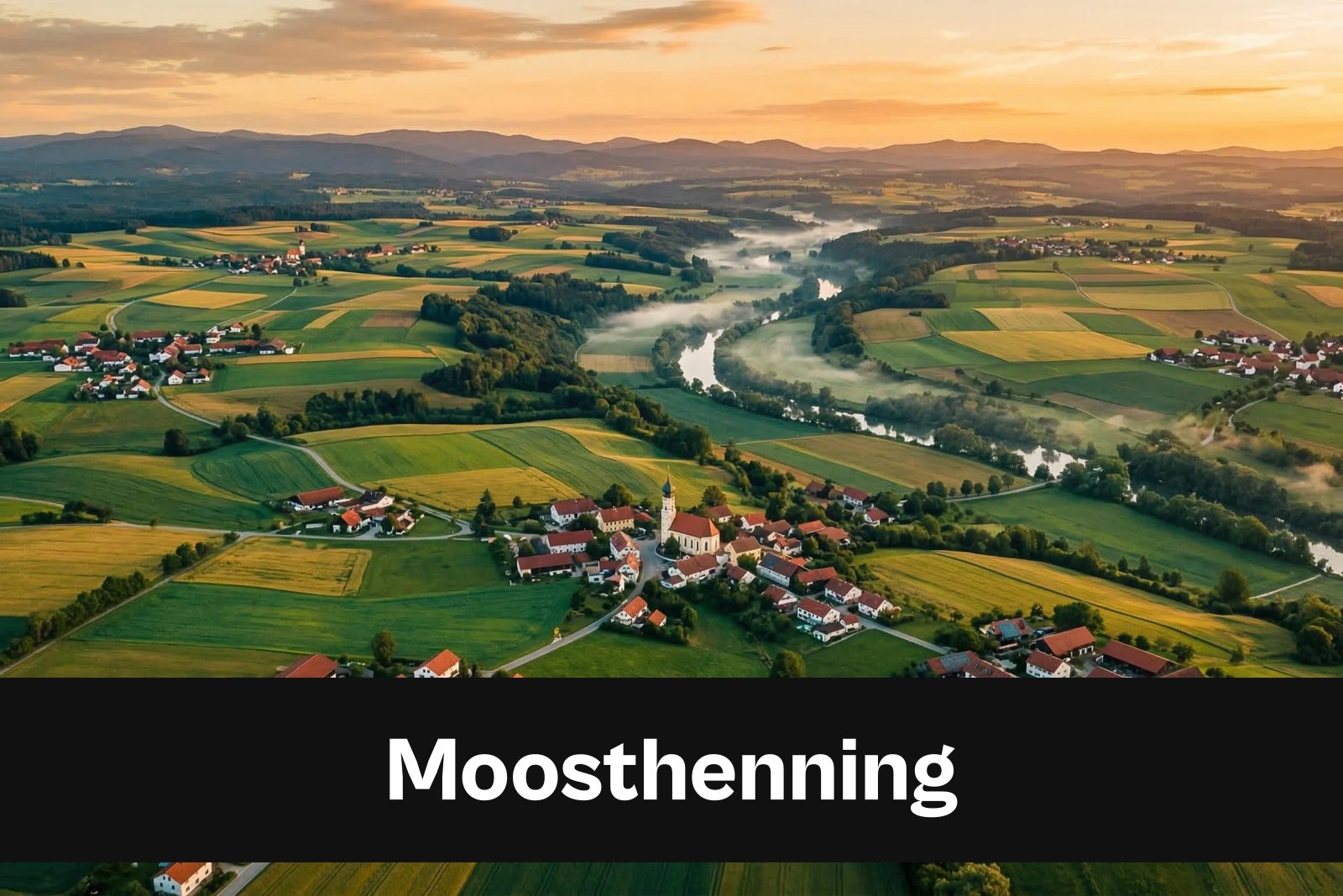 Drohnen-Luftaufnahme aus Moosthenning mit Standort-Badge