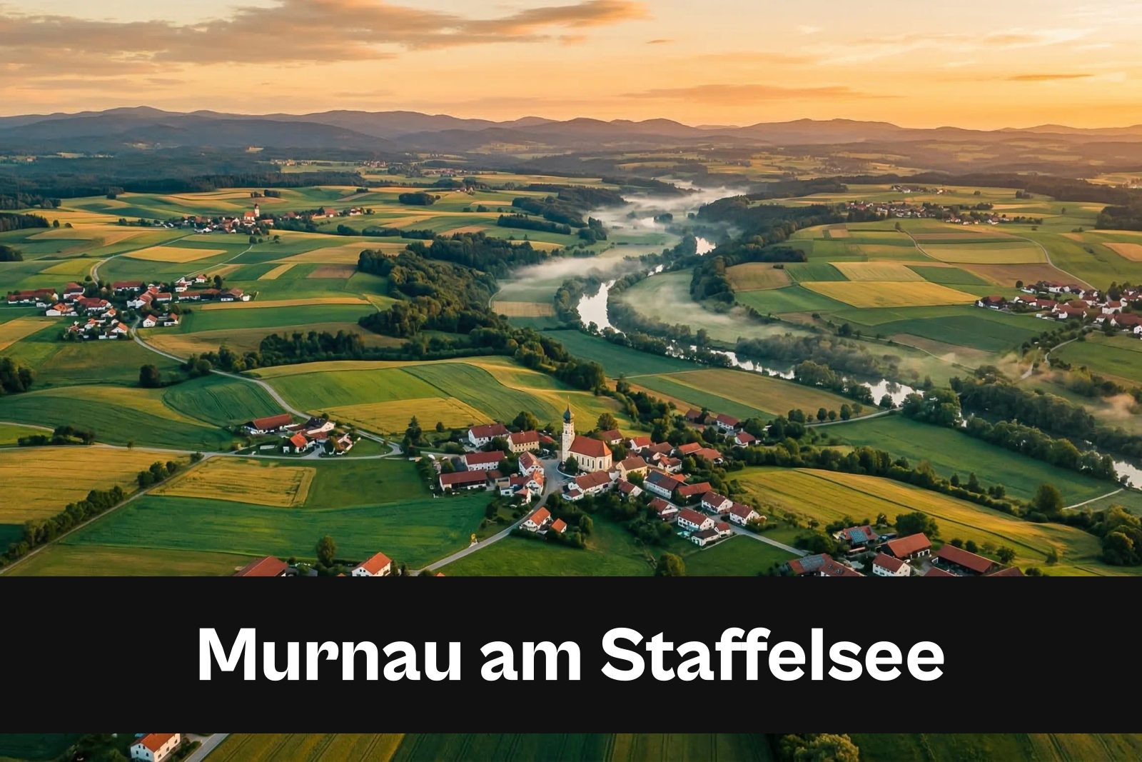 Drohnen-Luftaufnahme aus Murnau am Staffelsee mit Standort-Badge