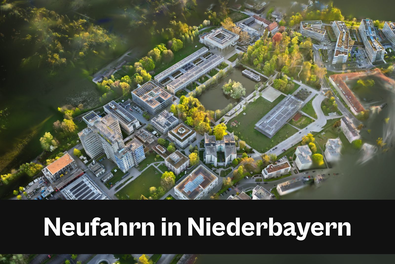 Drohnenaufnahme mit Standort-Badge für Neufahrn in Niederbayern im Kreisfreie Stadt Landshut und Landkreis Landshut