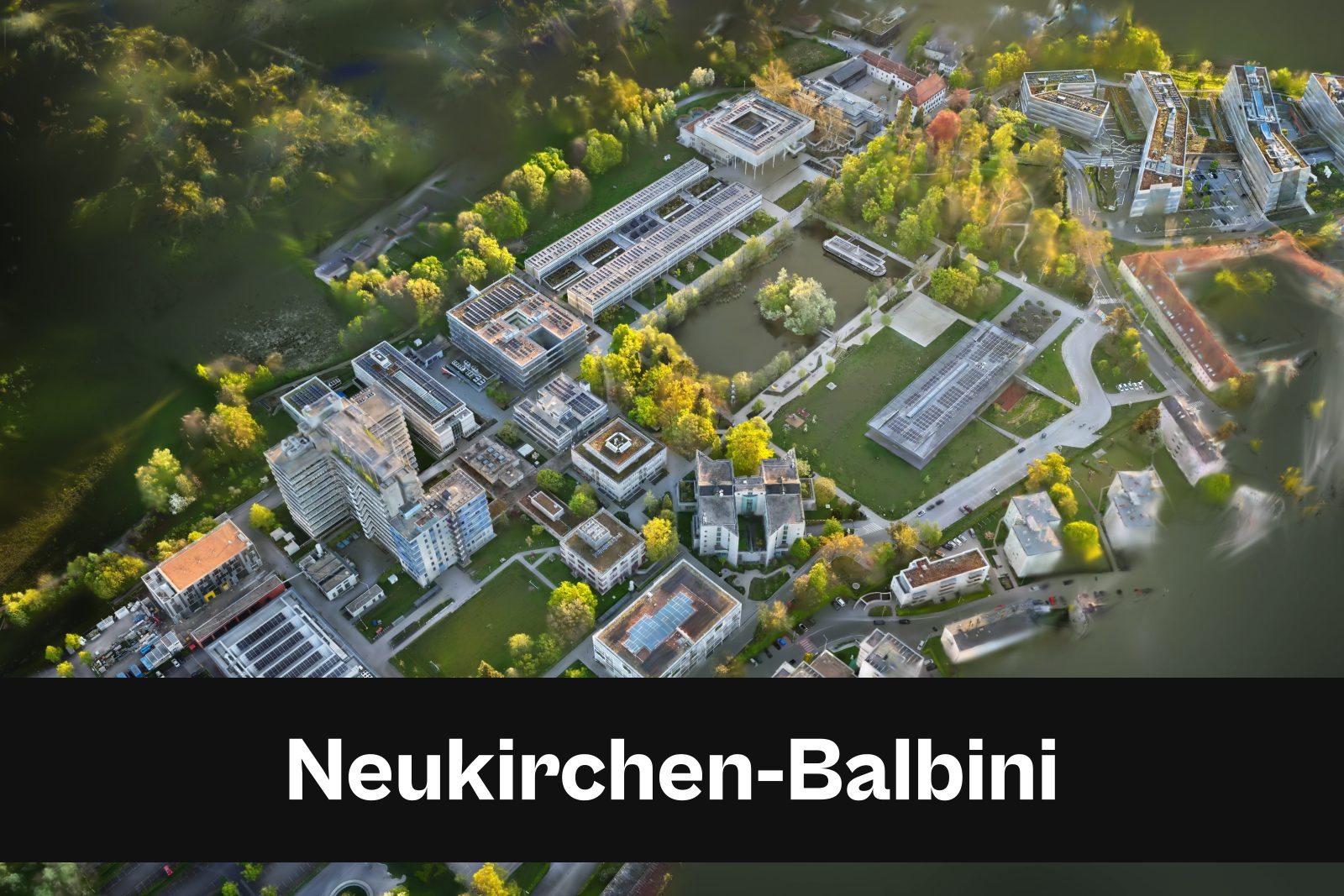Drohnenaufnahme mit Standort-Badge für Neukirchen-Balbini im Landkreis Schwandorf