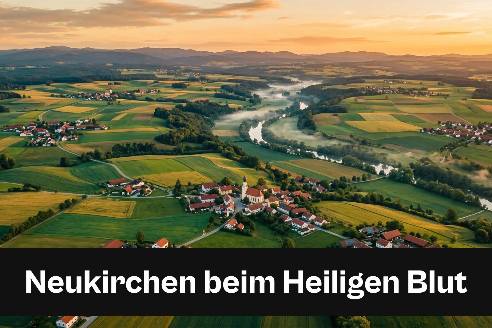 Drohnen-Luftaufnahme aus Neukirchen beim Heiligen Blut mit Standort-Badge
