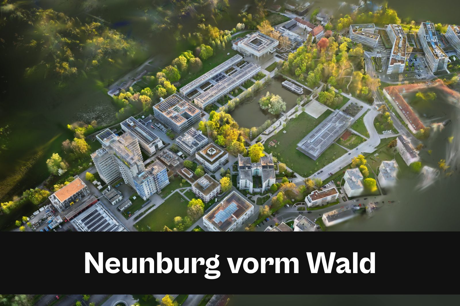 Drohnenaufnahme mit Standort-Badge für Neunburg vorm Wald im Landkreis Schwandorf