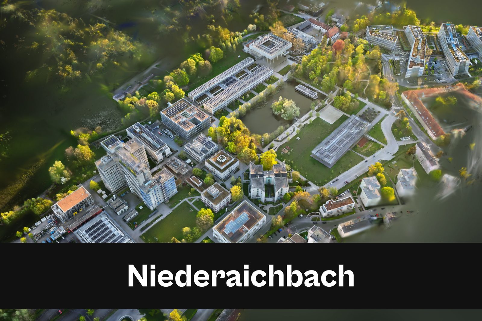 Drohnenaufnahme mit Standort-Badge für Niederaichbach im Kreisfreie Stadt Landshut und Landkreis Landshut