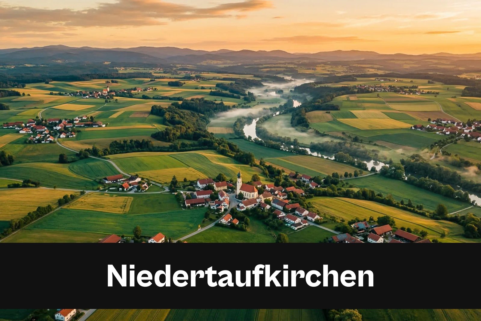 Drohnen-Luftaufnahme aus Niedertaufkirchen mit Standort-Badge