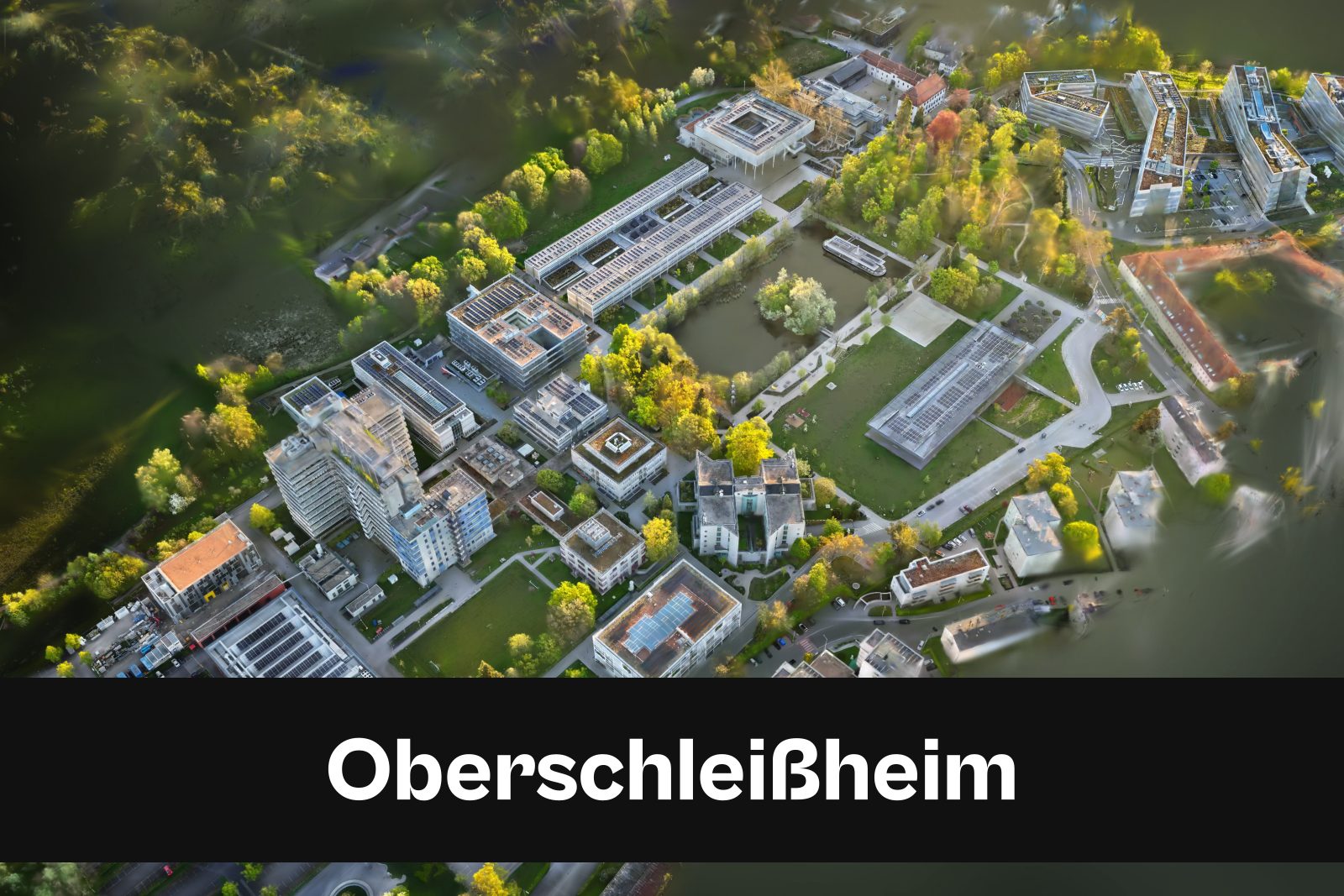 Drohnenaufnahme mit Standort-Badge für Oberschleißheim im Kreisfreie Stadt München und Landkreis München