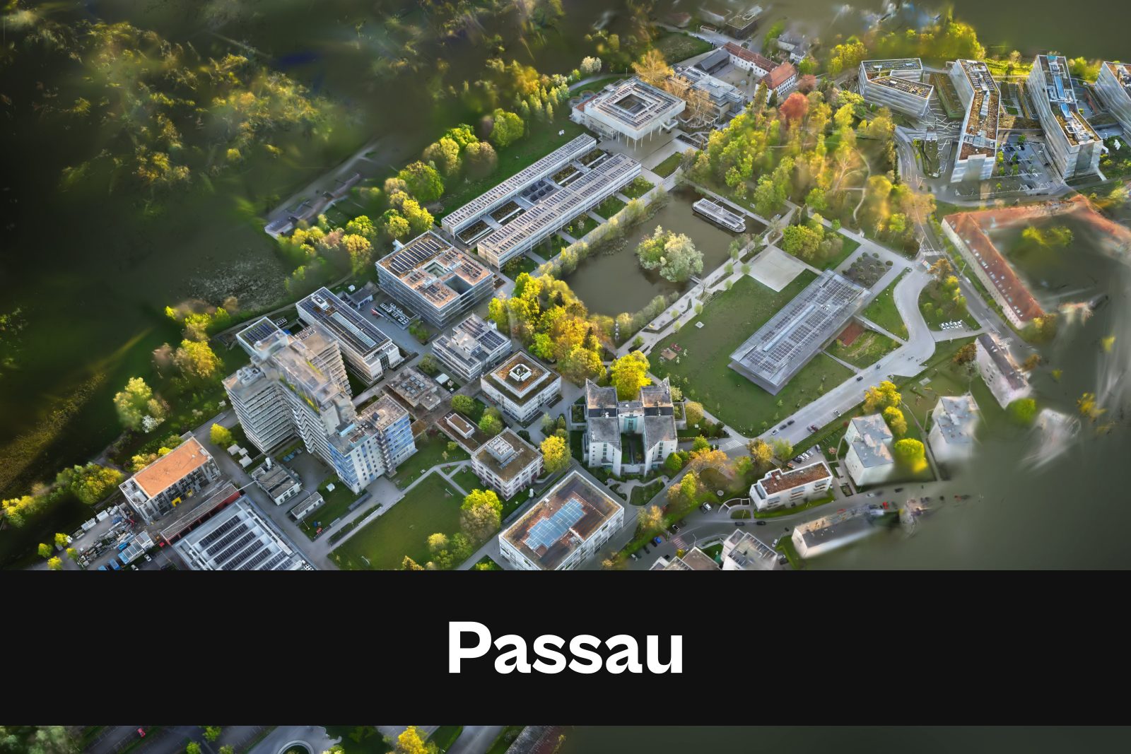 Drohnenaufnahme mit Standort-Badge für Passau im Kreisfreie Stadt Passau und Landkreis Passau