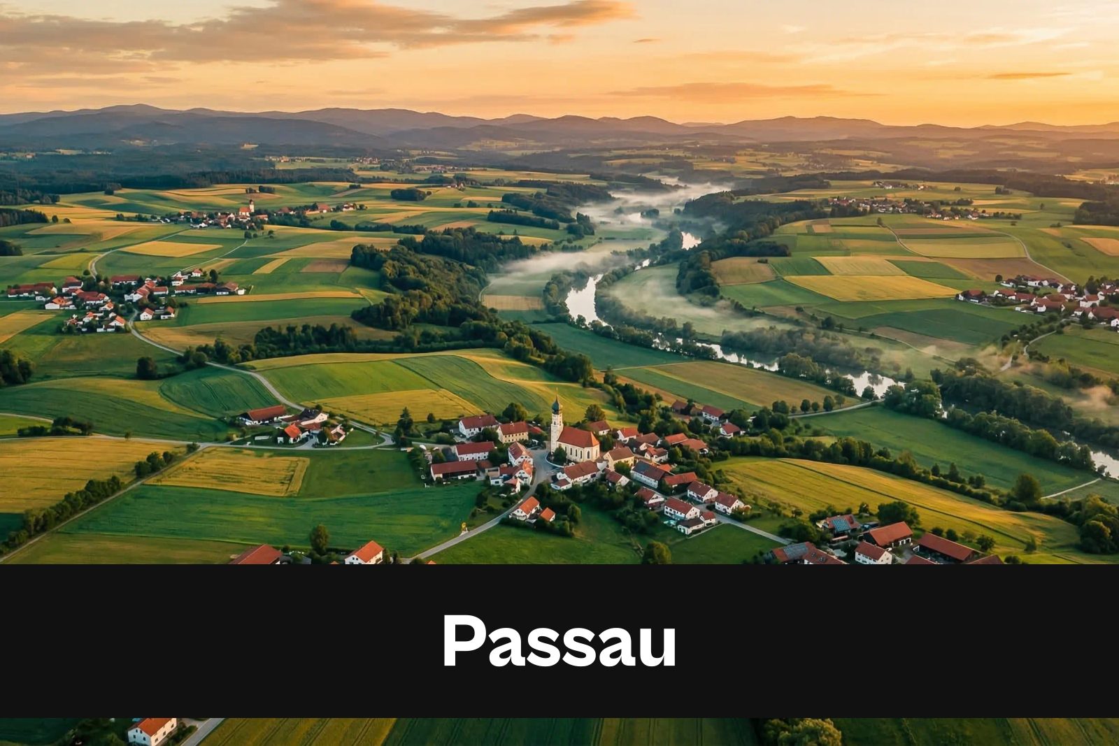 Drohnen-Luftaufnahme aus Passau mit Standort-Badge