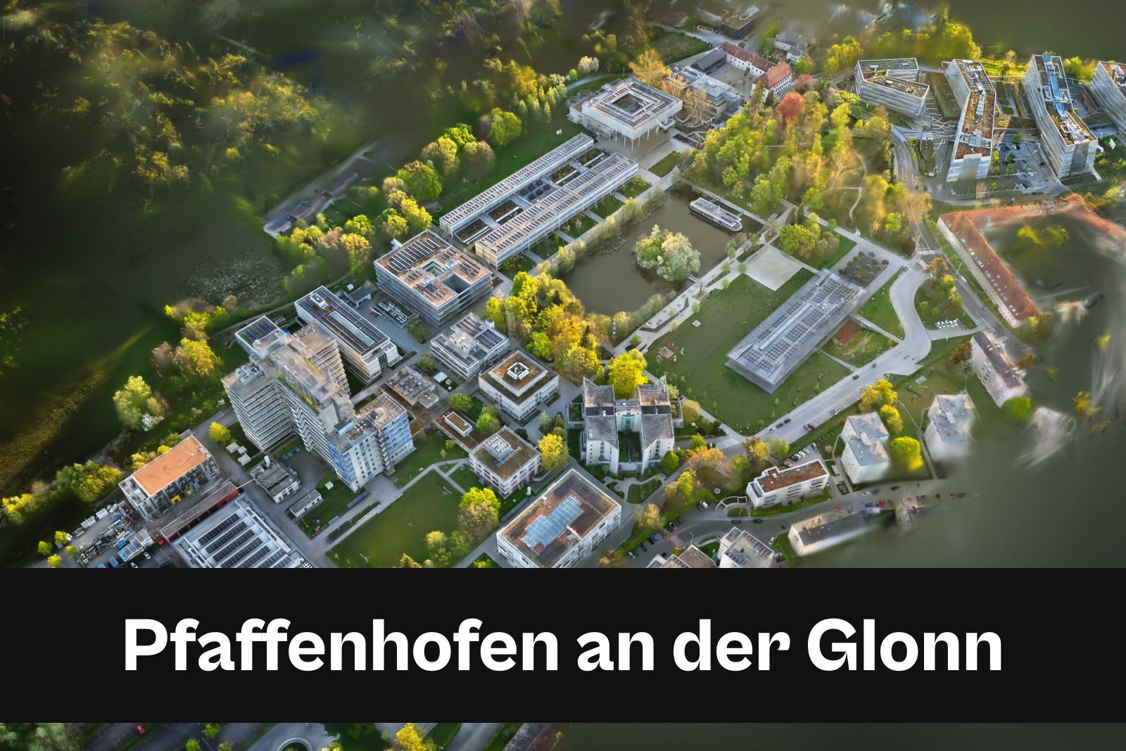 Drohnenaufnahme mit Standort-Badge für Pfaffenhofen an der Glonn im Landkreis Dachau