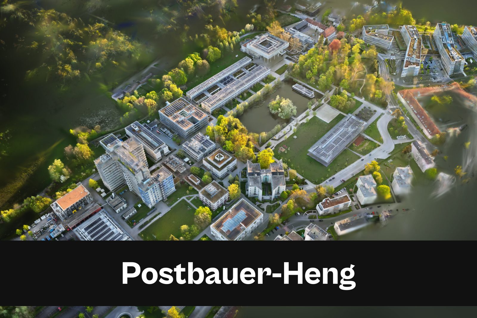 Drohnenaufnahme mit Standort-Badge für Postbauer-Heng im Landkreis Neumarkt in der Oberpfalz