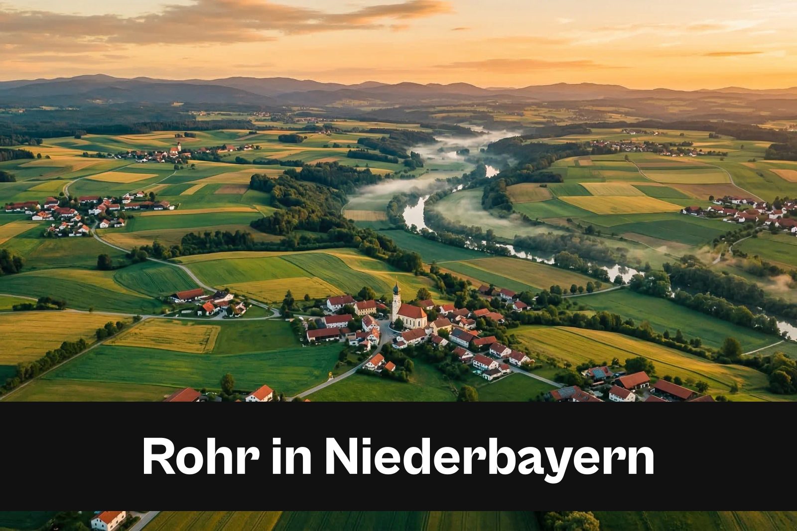 Drohnen-Luftaufnahme aus Rohr in Niederbayern mit Standort-Badge