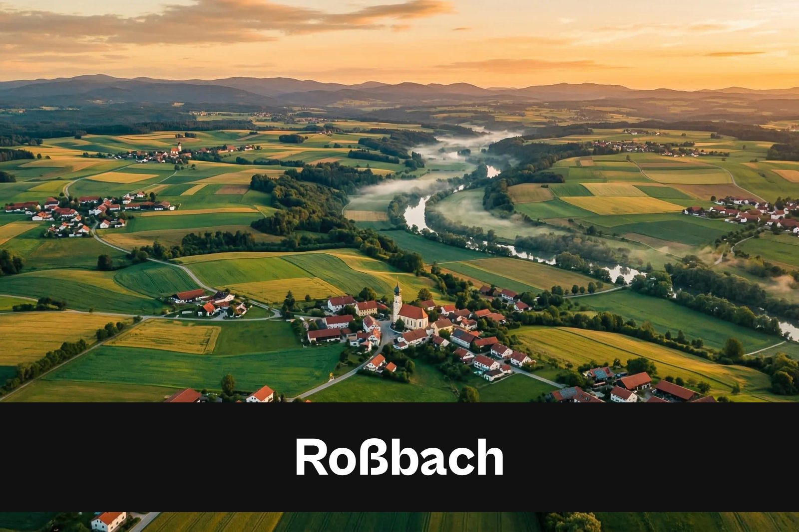 Drohnen-Luftaufnahme aus Roßbach mit Standort-Badge