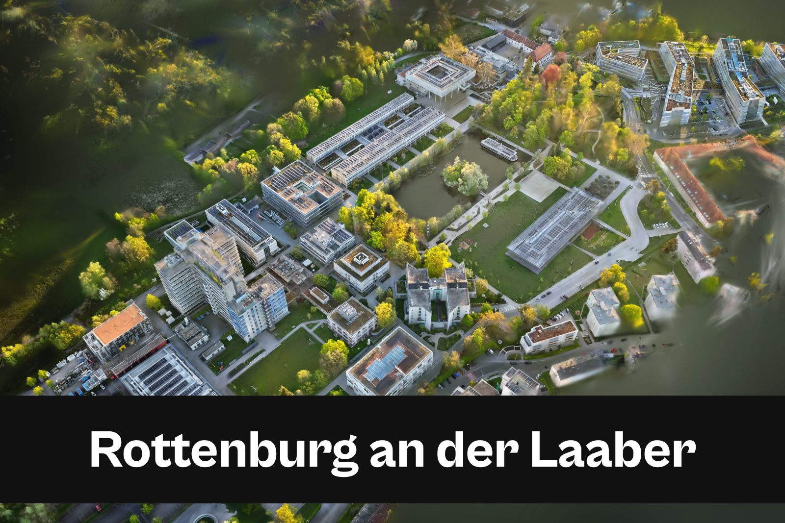 Drohnenaufnahme mit Standort-Badge für Rottenburg an der Laaber im Kreisfreie Stadt Landshut und Landkreis Landshut