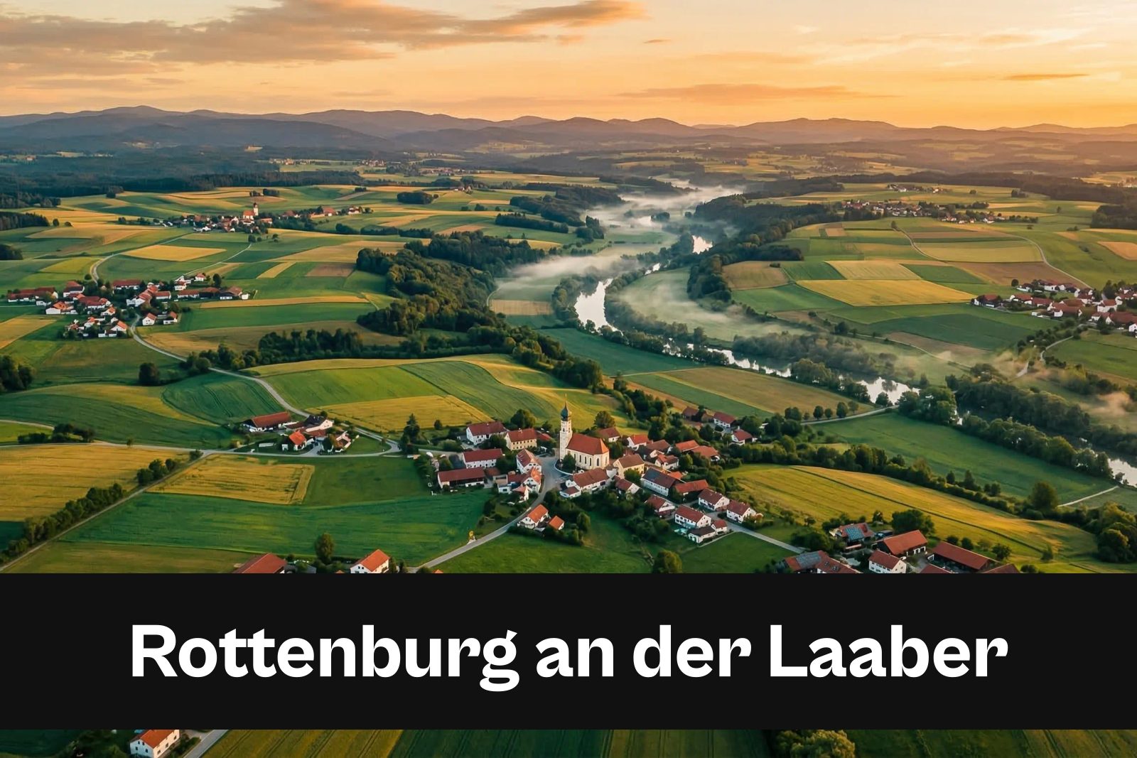 Drohnen-Luftaufnahme aus Rottenburg an der Laaber mit Standort-Badge