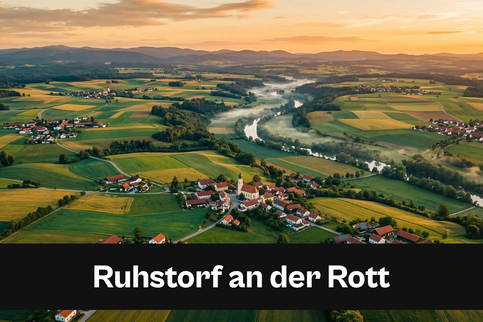 Drohnen-Luftaufnahme aus Ruhstorf an der Rott mit Standort-Badge