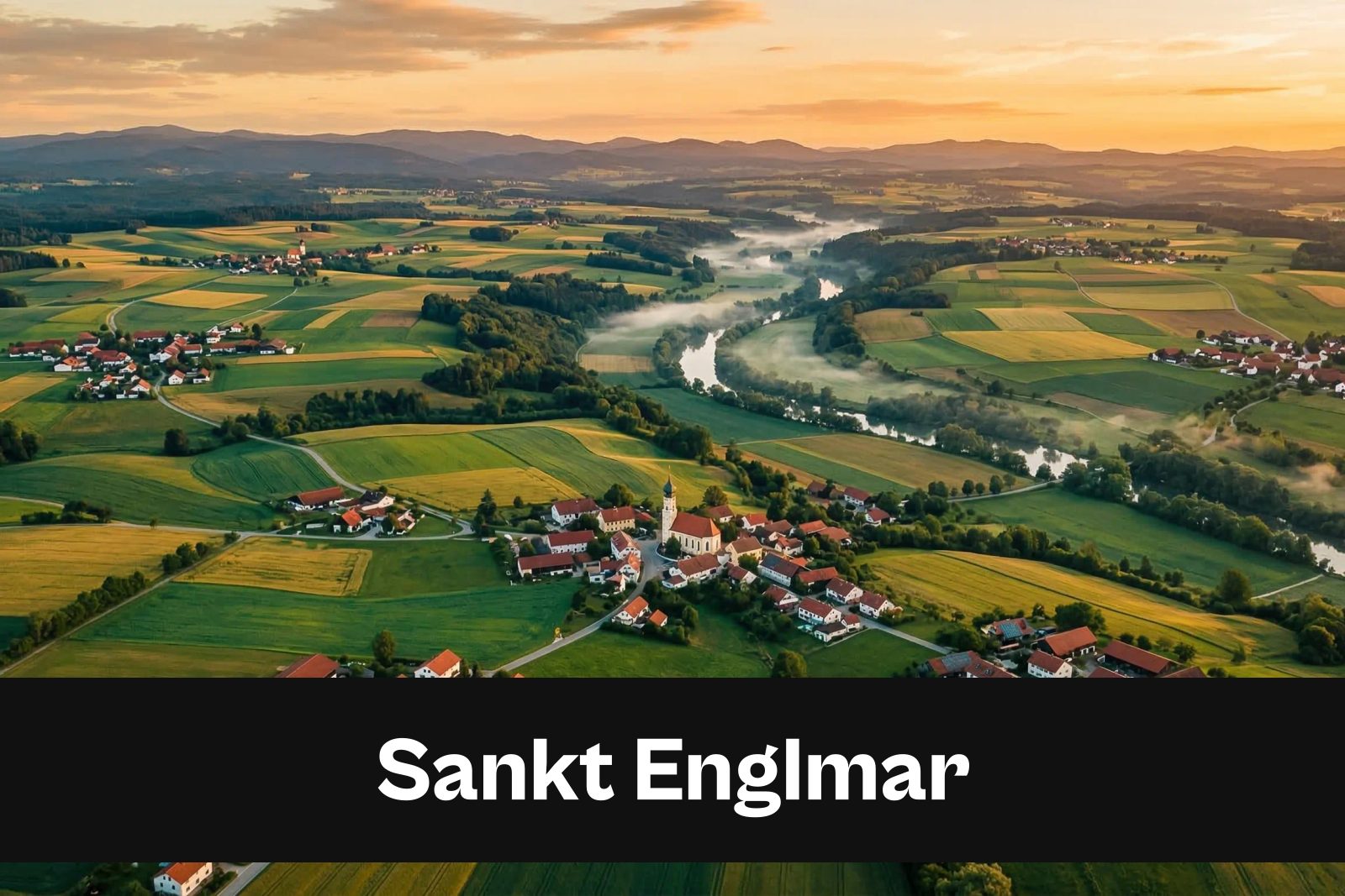 Drohnen-Luftaufnahme aus Sankt Englmar mit Standort-Badge
