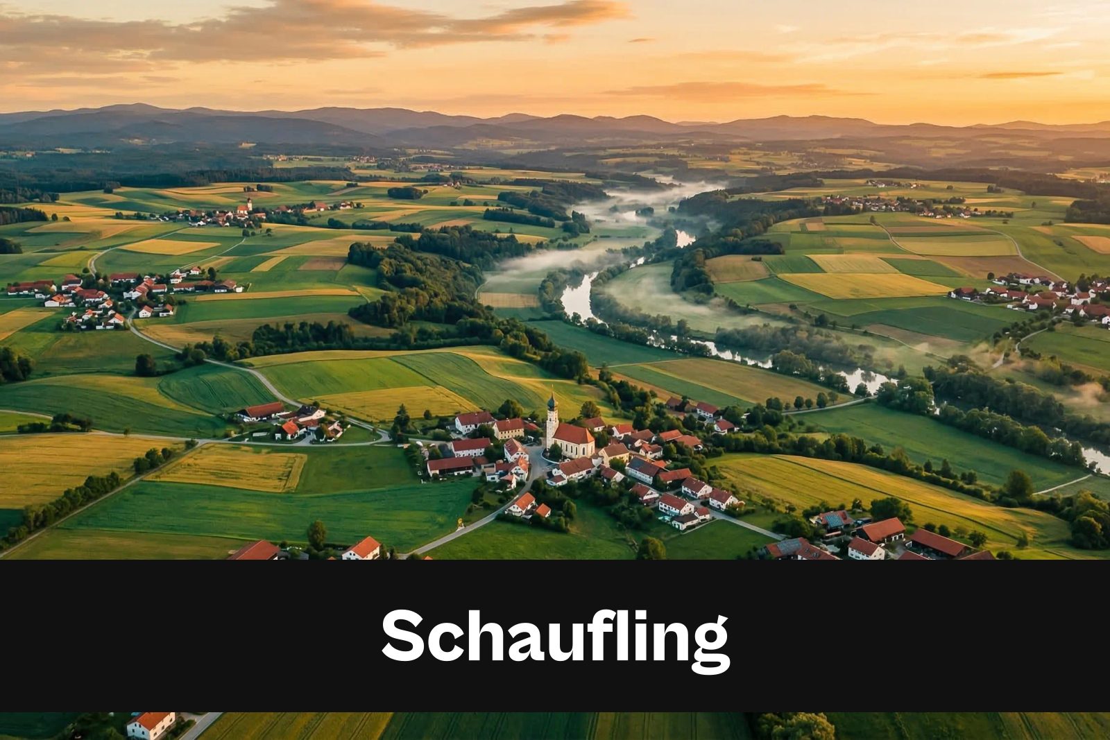 Drohnen-Luftaufnahme aus Schaufling mit Standort-Badge