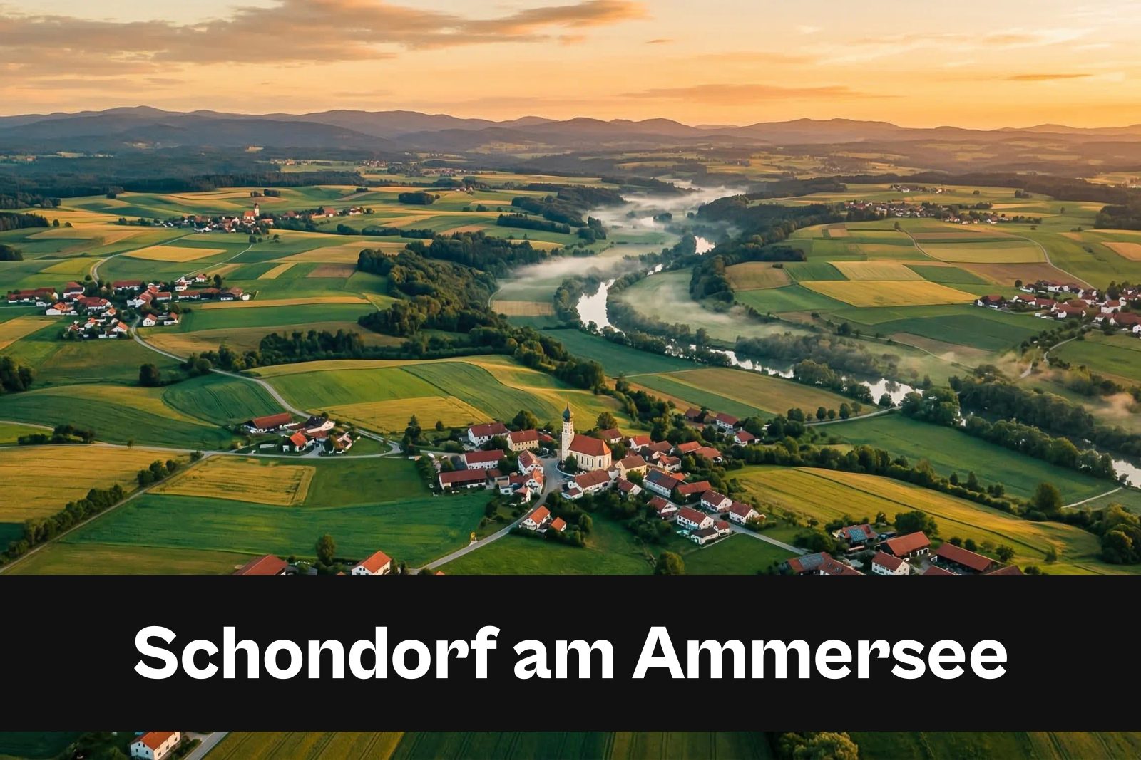 Drohnen-Luftaufnahme aus Schondorf am Ammersee mit Standort-Badge